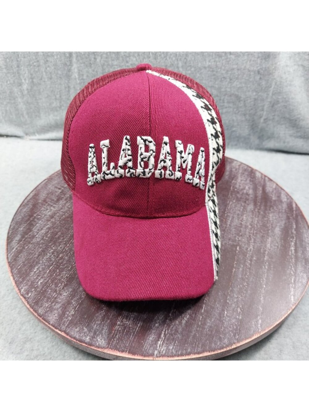 Alabama Maroon Snapback Trucker Hat With Houndstooth Design & Mesh Back